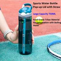 Bouteille d'eau en plastique Tritan de 750 ml sans BPA, anti-fuite, avec paille et couvercle, pour étudiants et activités sportives en plein air