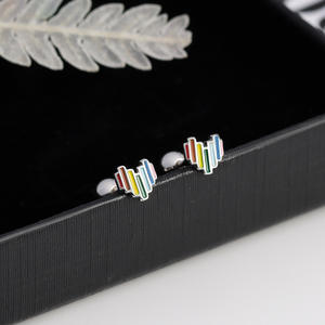 LE210 925 plata esterlina lujo chica pendientes Arco Iris amor corazón lindo divertido oreja Stud Original para mujeres fiesta joyería fina - Product Image 2
