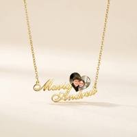 Collier personnalisé avec photo et deux noms, bijoux en acier inoxydable avec photo couleur, cadeau d'anniversaire pour couple