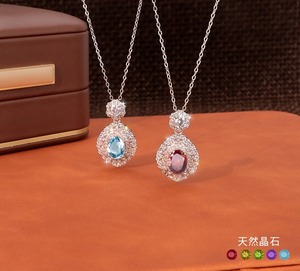 Elegante Collar con Colgante de Granate Ovalado de 6*8mm, con Circonitas, Piedra Natural, Plata de Ley 925, Resistente al Deslustre - Product Image 2