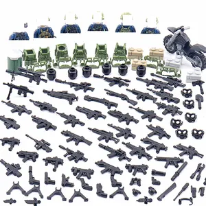 WW2 Legod迷你游戏套装军人人物包，带军人特警队枪支装备武器车辆摩托车积木