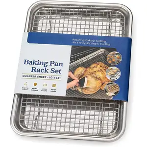 Customized 9x13 Oven Safe 304 Stainless Steel Aluminum Baking Pan With Cooling Rack Set Quarter Sheet Pan Size High Quality