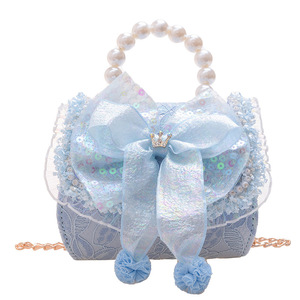 Sac à <span class=keywords><strong>main</strong></span> pour enfants en perles, nouveau modèle 2024, sac bandoulière à nœud pour filles, accessoire de mode princesse en coton et lin, porte-monnaie automne - Product Image 5
