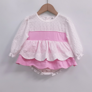 겨울 핑크 스위스 도트 두 프릴 아기 옷 세트 모노그램 생일 면 신생아 소녀 버블 장난 꾸러기 - Product Image 2