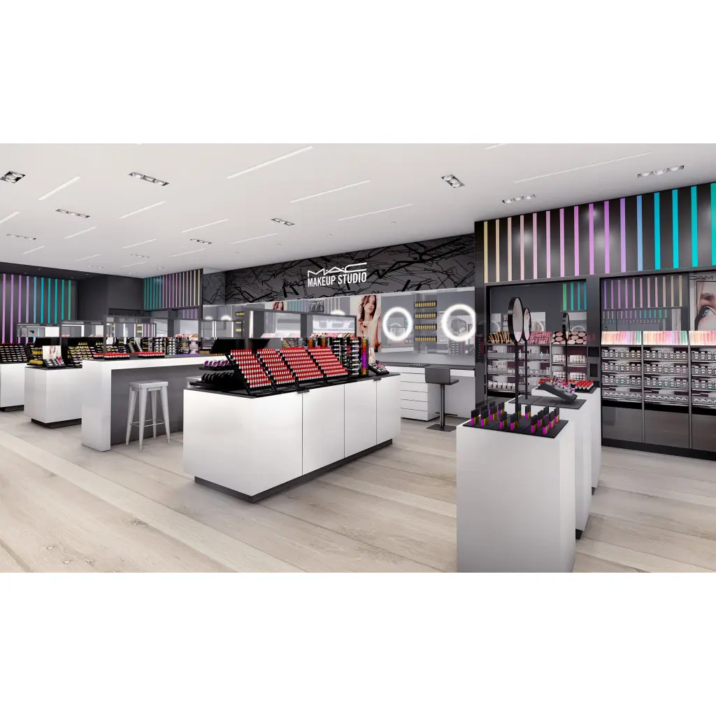 Store Design Voor Namen Merk Cosmetica Winkel Hoge Kwaliteit Make-Up Studio Winkel Decoratie Houten Kapsalon Meubilair