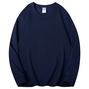 Maglietta americana 260g a maniche lunghe pesanti da uomo bianco primavera autunno cotone puro maglione tinta unita - Product Image 5