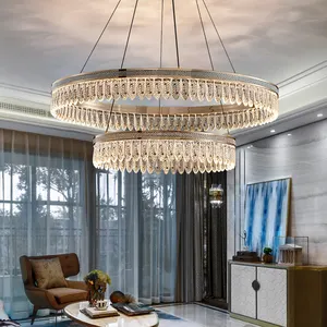 European Luxury Round Design 2 Layers Bedroom Dining Room Dimming Modern Led Crystal Pendant Light