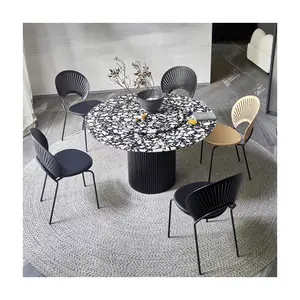 Barato moderno preto e branco elegante rodada sala de jantar conjunto 4 cadeiras contemporânea rotatable mesas de jantar set