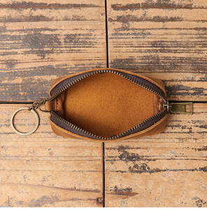 Bolsa para llaves de piel de vaca hecha a mano, estilo retro, tamaño mini, con cremallera, bolsillo para monedas, colgante de cintura de gran capacidad - Product Image 3