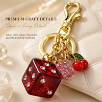 Porte-clés en métal électroplaqué en forme de dés cerise, pendentif fruit, breloque de sac, décoration de sac à main pour femme, cadeau, avec fermoir mousqueton