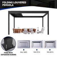 Pergola électrique Quankuan LT1250 en aluminium noir mat élégant avec lames orientables, structure d'ombrage extérieure tout temps pour un patio stylé