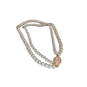 Shijia Pearl Sugar Cube Double Layer Necklace For Women Elegant Geometric Design With Bezel Setting Daily Wear Fashion Jewelry - Product Image 3