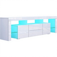 Meuble TV LED en bois, design moderne et luxueux, console minimaliste pour salon avec vitrine et éclairage LED