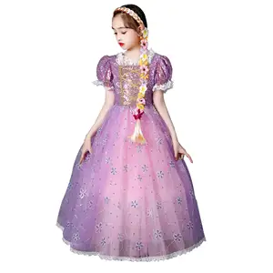 Niños Bling rebordear hermosa princesa flor tul vestidos Rapunzel vestidos largos