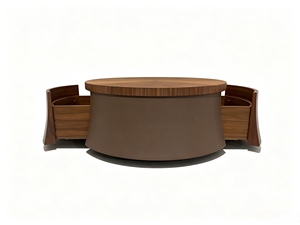 Moderner Langlebiger Luxus-Couchtisch Walnussfurnier Parkett-Oberseite Sattelleder-Ummantelung Doppelt Gebogene Schublade Stauraum Wohnzimmer - Product Image 2