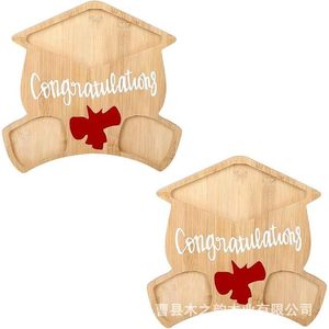 Wooden <b>Snack</b> <b>Tray</b> With Compartments Graduation Theme Serving Platter For Home Use Party Tableware Storage - Product Image 2