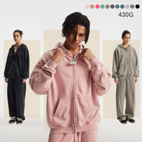 Sweat-shirts unisexes 100% coton de haute qualité, 430G, style streetwear, effet délavé, sweat-shirts à fermeture éclair pour hommes