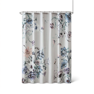 Cortina de Ducha de Algodón Estampada con Diseño Floral, Estilo Clásico para Baño - Product Image 1