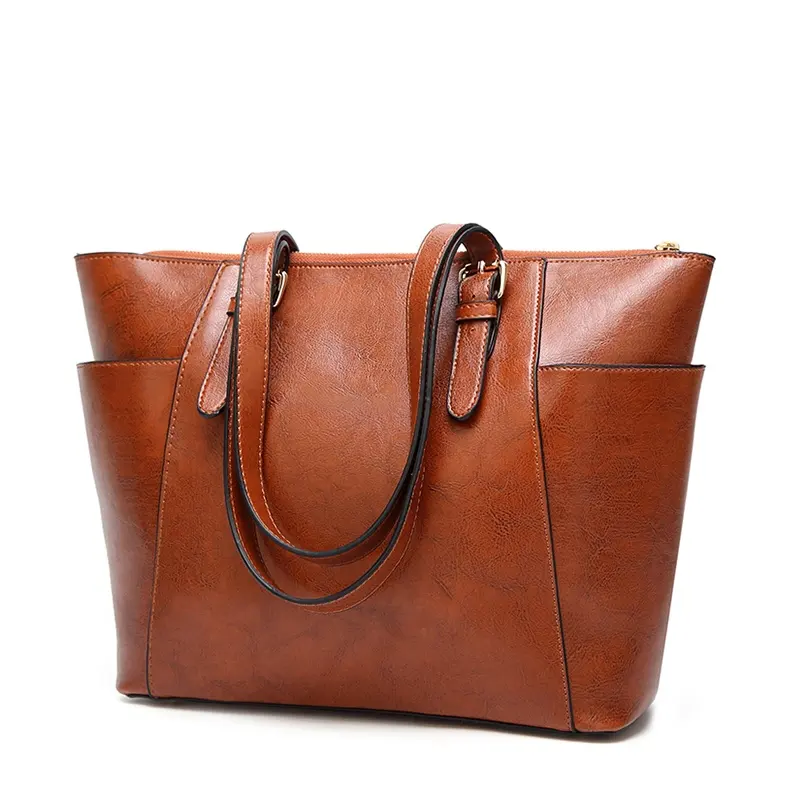 Custom Ladies Large Luxury Work PU Brown Leather Tote Laptop Handbag Women Shoulder Bag Casual Handbags for Women Luxury