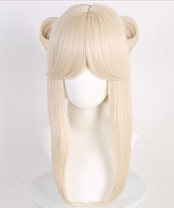 Vente en gros <span class=keywords><strong>Genshin</strong></span> Impact Cosplay 50cm de long droit Beige <span class=keywords><strong>Ningguang</strong></span> perruque synthétique Anime Halloween fête résistant à la chaleur perruque de cheveux - Product Image 2