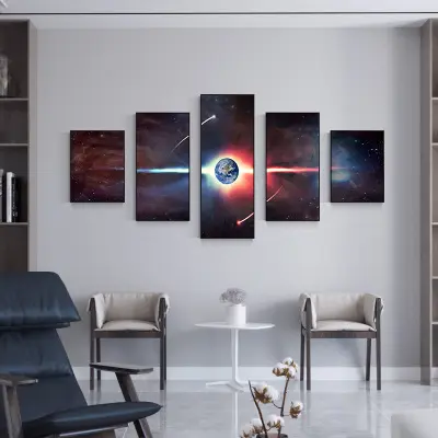 Modular Canvas Painting Wall Art 5 Pieces Universe Planet Outer Space Picture Decor Home Living Room Artwork Modern Prints