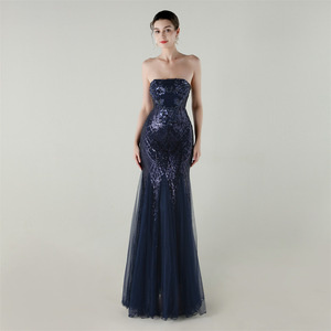 فستان سهرة أنيق وعصري مزين بالترتر بدون حمالات للحفلات والحفلات - Product Image 6