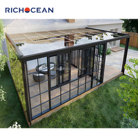 RICHOCEAN Serre de jardin d'hiver préfabriquée en aluminium à toit plat sur mesure, véranda à double vitrage