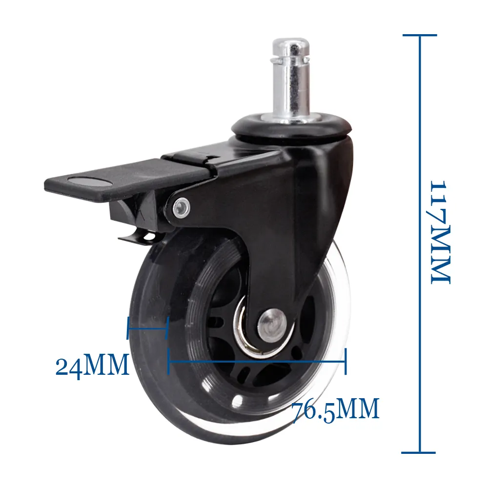 76.5mm 블레이드 투명 바퀴 사무실 의자/소파 5 세트