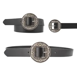 Fashion black plain PU leather belt for women ladies belts with retro belt buckle