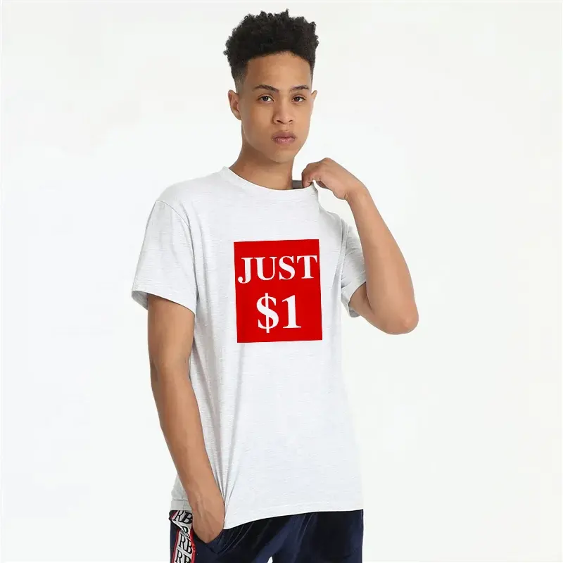 Groothandel 1 Dollar Tee Basic Vlakte 100% Katoen Grijs Blanco T-shirt Mannen