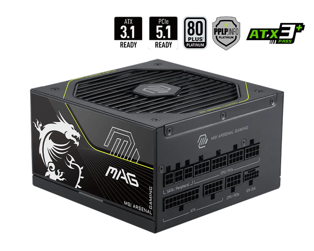 2026 New Stock for MAG A1200PLS PCIE5 ATX3.1 Fully Modular 80 PLUS PLATINUM Certified 1200W with 24pin for Desktop