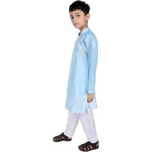 Triloki Kids <b>Kurta</b> Set For <b>Boys</b> Royal Blue Art Silk Indian Traditional Ethnic Wear Wedding Outfit - Product Image 3