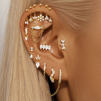 10pcs Anting Tusuk Helix Vertikal Geometris Perak Sterling S925 Berlapis Emas 18K dengan Zirkon Bentuk Segitiga, Bintang, dan Bunga untuk Anak-anak