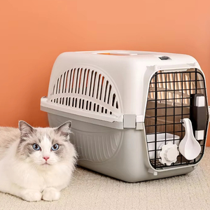 Plastic Airline Shipping Approved <b>Cat</b> Transport <b>Box</b> Handle Pet Carrying Case and Travel Houses Cages With Metal Door - Product Image 2