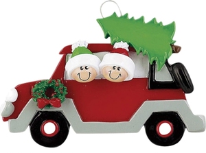 Negozio di natale personalizzato auto rossa famiglia di 2 ornamenti natalizi. Porta ghirlande natalizie e decorazioni per alberi - Product Image 2