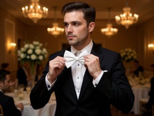 Single Layer White Bow <b>Tie</b> Pre Tied <b>Polyester</b> Formal Wear - Product Image 2