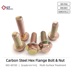 Proveedor de Fábrica ODM, Perno Hexagonal con Brida Dentada y Tuerca, DIN 6921 ISO 4162 ASME B18.2.1 M3-M100 Cl 10.9 <span class=keywords><strong>8.8</strong></span> 12.9, Zincado en Color, con Certificación ISO - Product Image 1