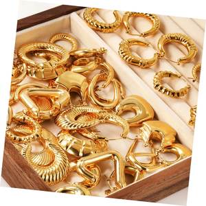 Set de Aretes de <span class=keywords><strong>Aro</strong></span> Gruesos de Acero Inoxidable con Baño de Oro PVD de 18K de Alta Calidad Para Mujer, Joyería de Moda Impermeable y Que No Se Deslustra - Product Image 3