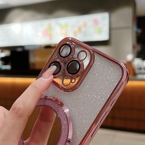 Béquille pliante maquillage miroir support paillettes dégradé étui pour <span class=keywords><strong>iPhone</strong></span> <span class=keywords><strong>12</strong></span> 13 14 15 <span class=keywords><strong>Pro</strong></span> <span class=keywords><strong>Max</strong></span> charge sans fil couverture magnétique - Product Image 4