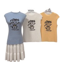 Soldes : Haut court sans manches en molleton gaufré à col rond, coupe ajustée, imprimé chiot ludique inspiré d'Instagram, taille unique pour femme