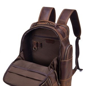 Crazy Horse Leather Men's <b>Backpack</b> Coffee <b>Brown</b> 20L Large Capacity Laptop Bag For Travel Work Commute - Product Image 4