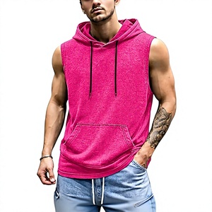 Camiseta sin mangas con capucha para hombre, de punto, color liso, estilo musculoso, para verano, 100% algodón, transpirable, forro polar lavado. - Product Image 1