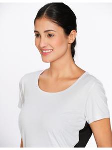 Munns & Mars Women's Black <b>White</b> Polyester Color Block Sports <b>T</b> <b>Shirt</b> Straight Hem Active Wear Tee for Gym Running Training - Product Image 1