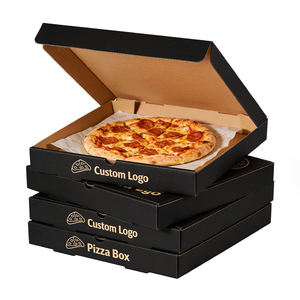 Boîte d'emballage pour pizza et pain plat <span class=keywords><strong>à</strong></span> <span class=keywords><strong>emporter</strong></span>, personnalisée, imprimée, écologique, pliable, 6, 8, 9, 10, 12, 14, 16, 18 pouces, noire - Product Image 1