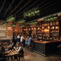 Luminaire suspendu linéaire vintage industriel au design biophilique, avec décoration florale artificielle, projecteur LED pour bar