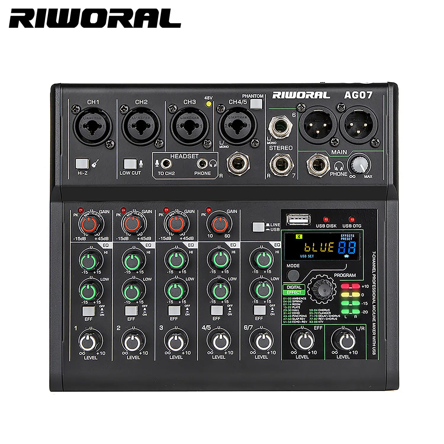 Controlador de áudio para dj ag07, profissional de 6 + 1 canais, mixer de desempenho