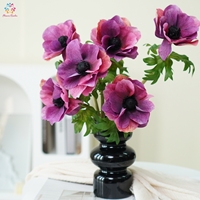 Tiges de fleurs d'anémone artificielles en tissu, fleurs artificielles réalistes avec des centres noirs pour la décoration de mariage, de la maison et des vases