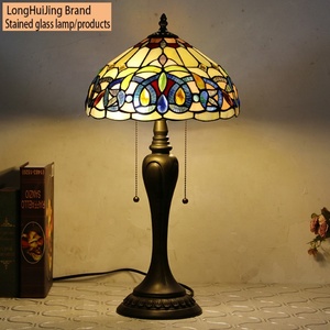 LongHuiJing 12" Dome Vintage Mediterranean Tiffany AC Table Lamp Stained Glass Shade Resin Base LED 2700K Warm White Universal - Product Image 3