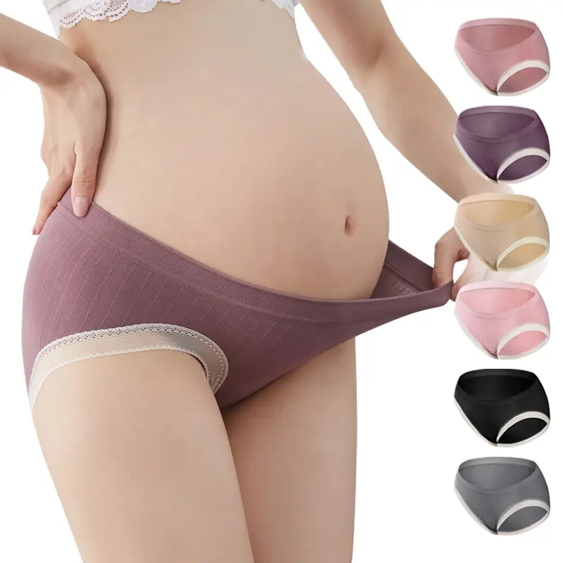100% Pure Cotton V Shaped Pregnant Underwear 6 Colors Seamless Lace Briefs Low Waist Maternity Panties For Womens