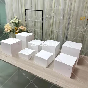 Perlengkapan perencanaan perencana acara dekorasi akrilik putih peninggi untuk display makanan pernikahan katering kubus tampilan makanan kotak piring